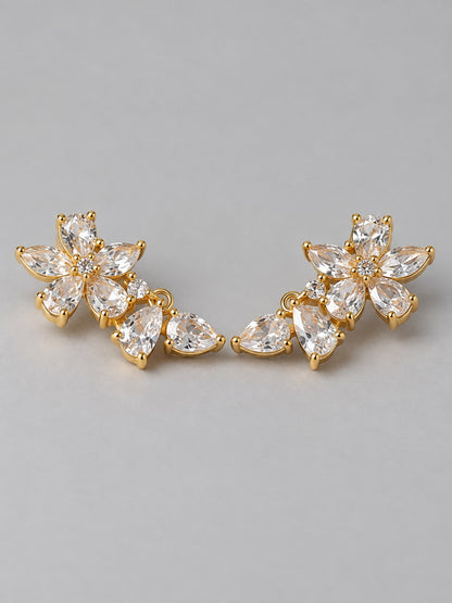 Crystal Flower Ear Climber Earrings
