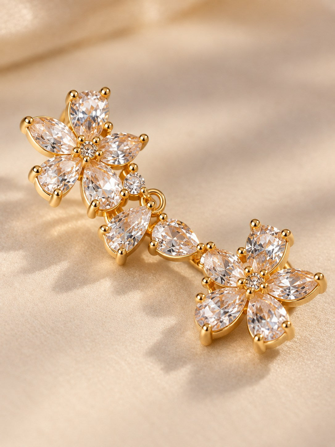 Crystal Flower Ear Climber Earrings