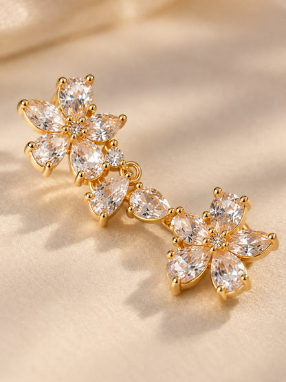 Crystal Flower Ear Climber Earrings