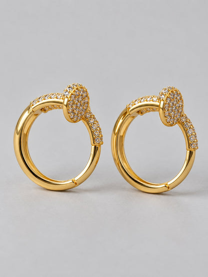 Gold Hoop Earrings with Pave Crystal Oval Head