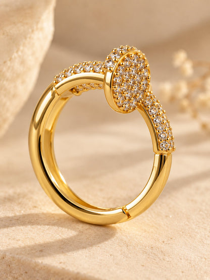 Gold Hoop Earrings with Pave Crystal Oval Head