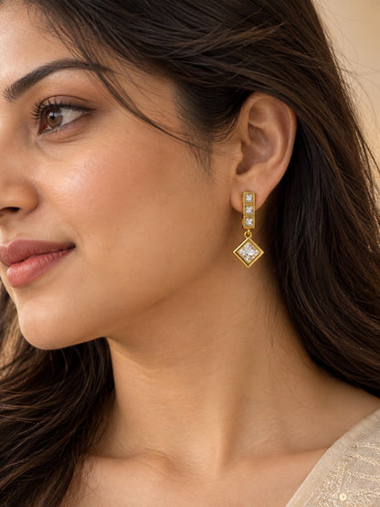Gold Square Crystal Geometric Drop Earrings