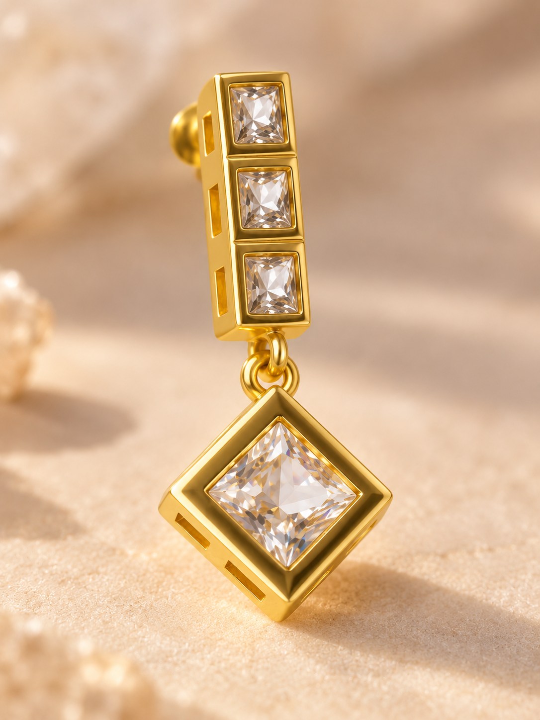 Gold Square Crystal Geometric Drop Earrings