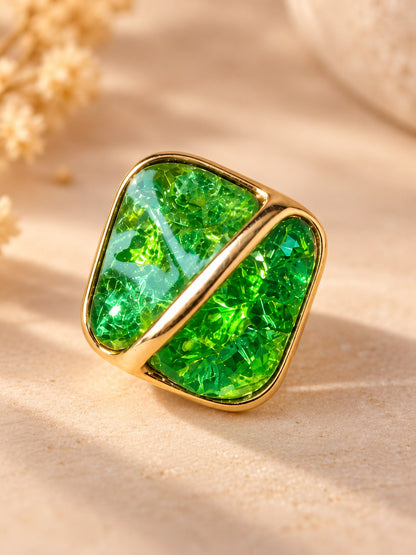 Green Crushed Crystal Cushion Stud Earrings