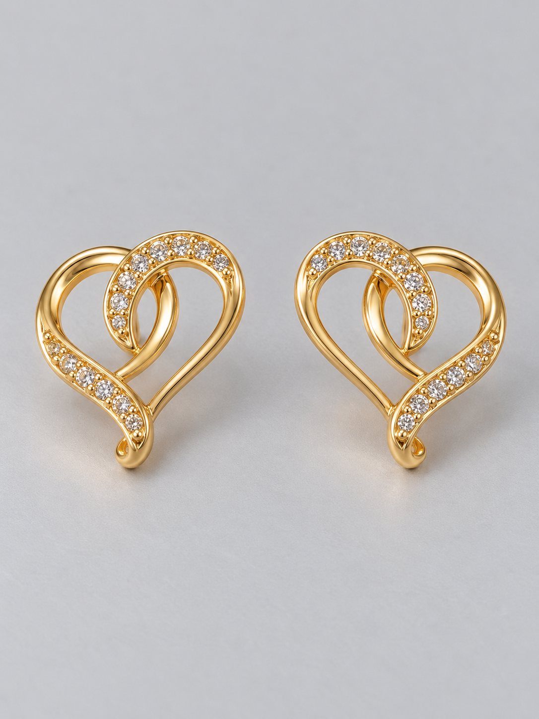 Gold Interlocking Double Heart Stud Earrings