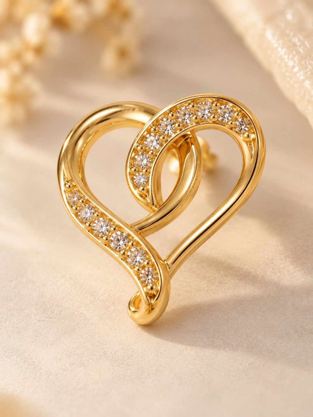 Gold Interlocking Double Heart Stud Earrings