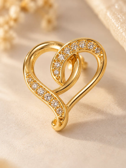 Gold Interlocking Double Heart Stud Earrings