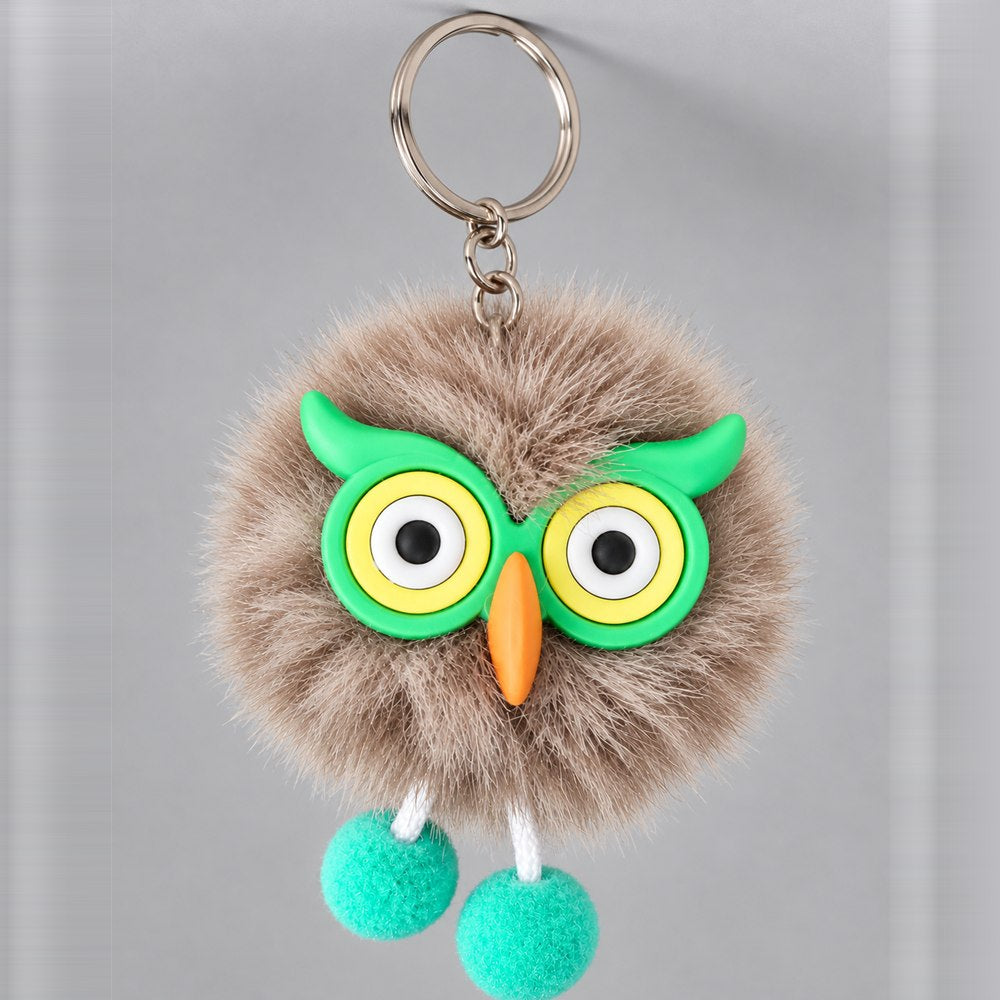 Fluffy Owl Pom-Pom Keychain - Cute Faux Fur Owl Keyring for Bags, Keys & Gifts