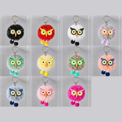 Fluffy Owl Pom-Pom Keychain - Cute Faux Fur Owl Keyring for Bags, Keys & Gifts