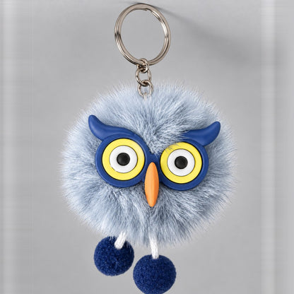 Fluffy Owl Pom-Pom Keychain - Cute Faux Fur Owl Keyring for Bags, Keys & Gifts