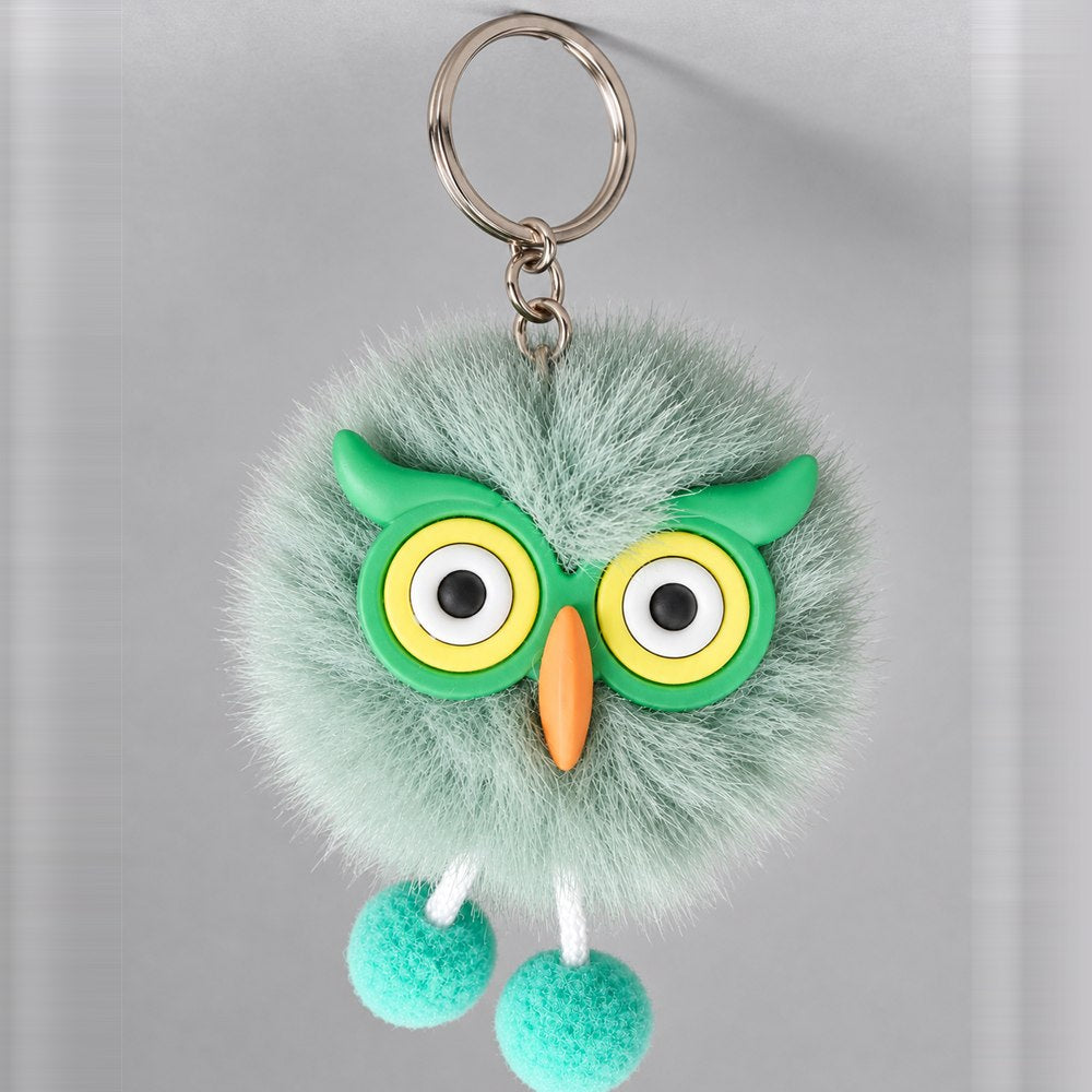 Fluffy Owl Pom-Pom Keychain - Cute Faux Fur Owl Keyring for Bags, Keys & Gifts