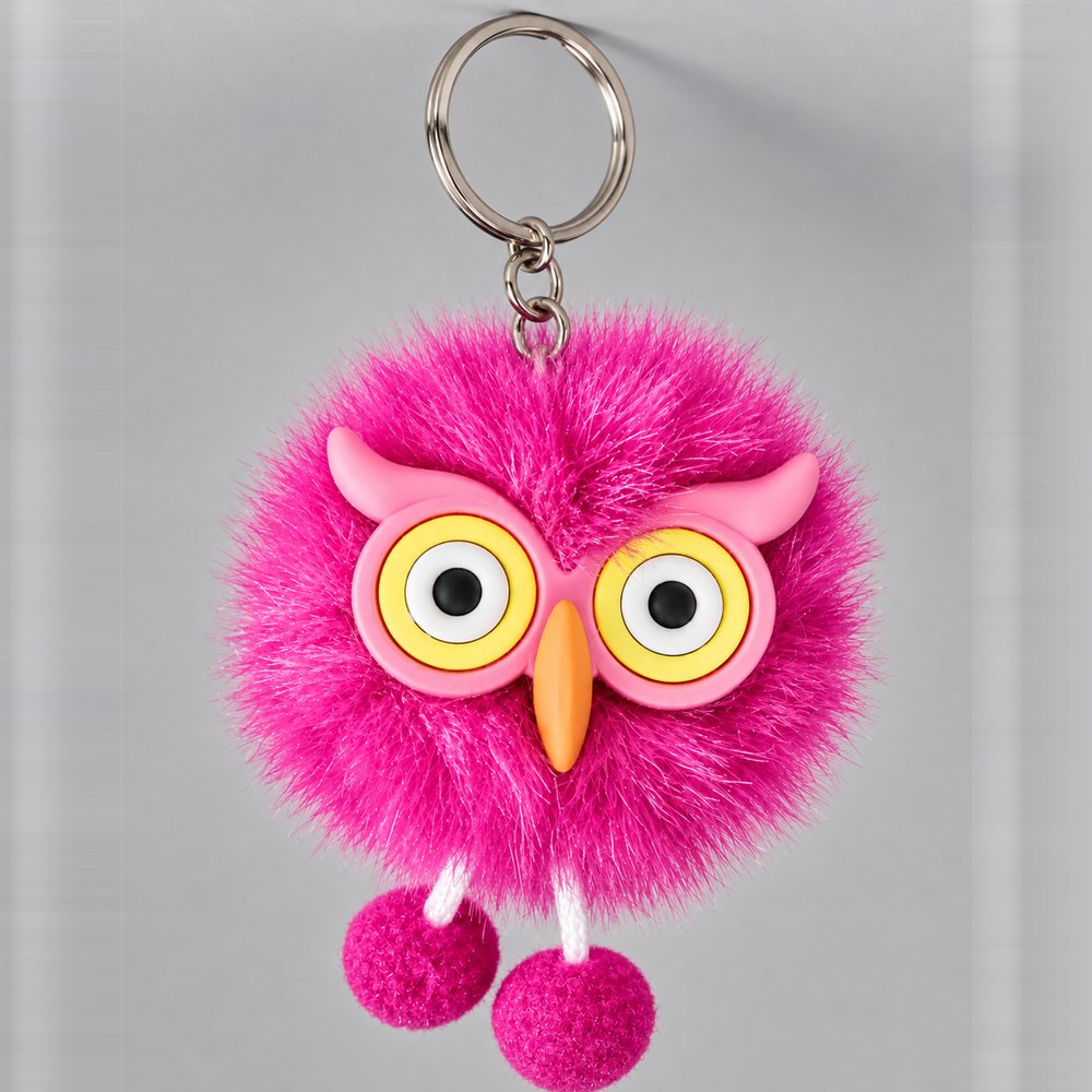 Fluffy Owl Pom-Pom Keychain - Cute Faux Fur Owl Keyring for Bags, Keys & Gifts