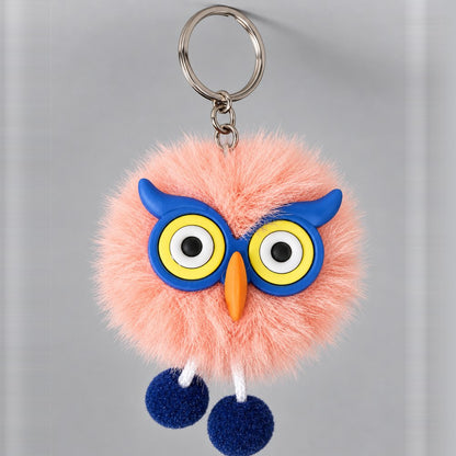 Fluffy Owl Pom-Pom Keychain - Cute Faux Fur Owl Keyring for Bags, Keys & Gifts