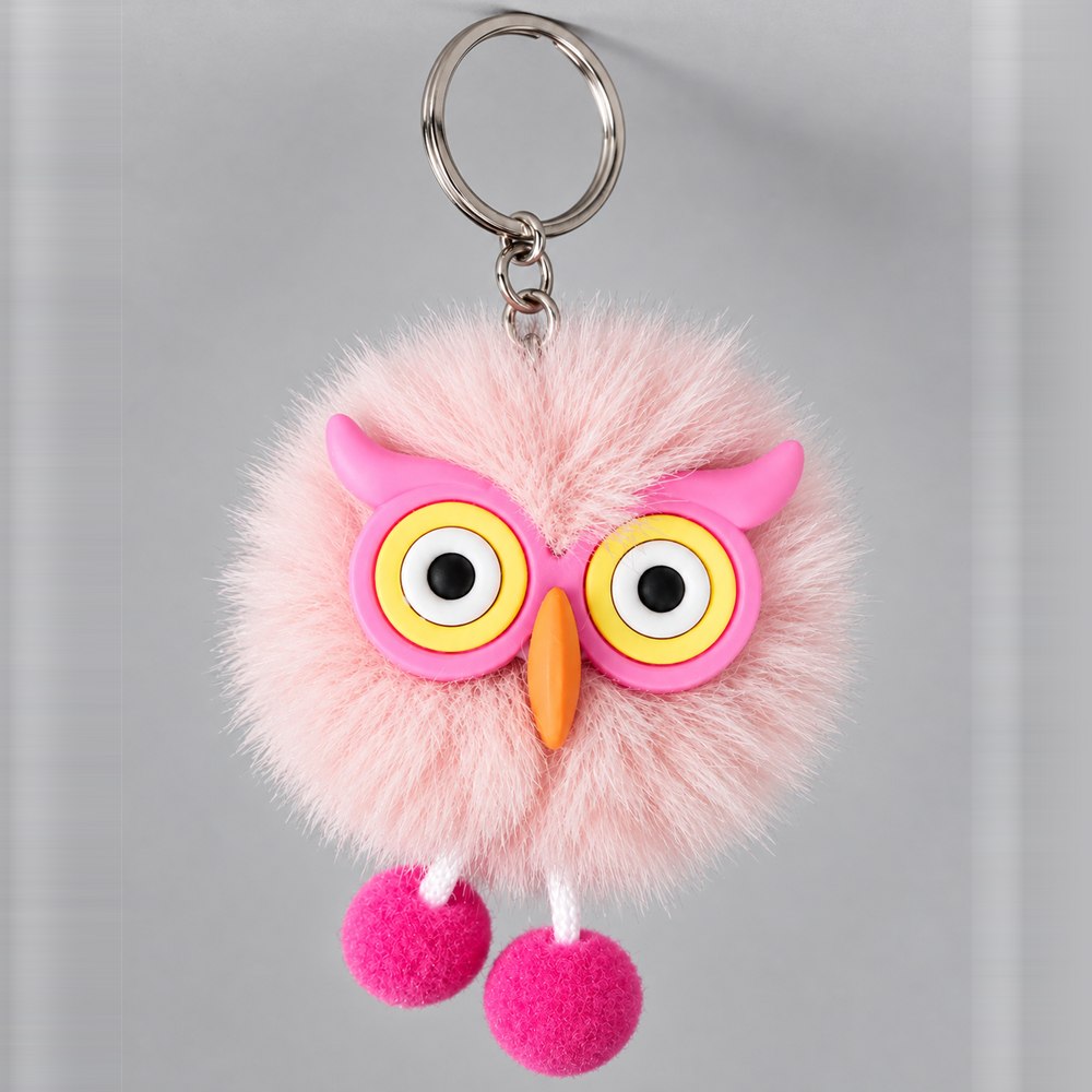 Fluffy Owl Pom-Pom Keychain - Cute Faux Fur Owl Keyring for Bags, Keys & Gifts