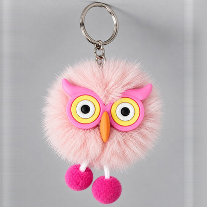 Fluffy Owl Pom-Pom Keychain - Cute Faux Fur Owl Keyring for Bags, Keys & Gifts