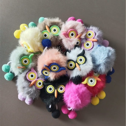 Fluffy Owl Pom-Pom Keychain - Cute Faux Fur Owl Keyring for Bags, Keys & Gifts