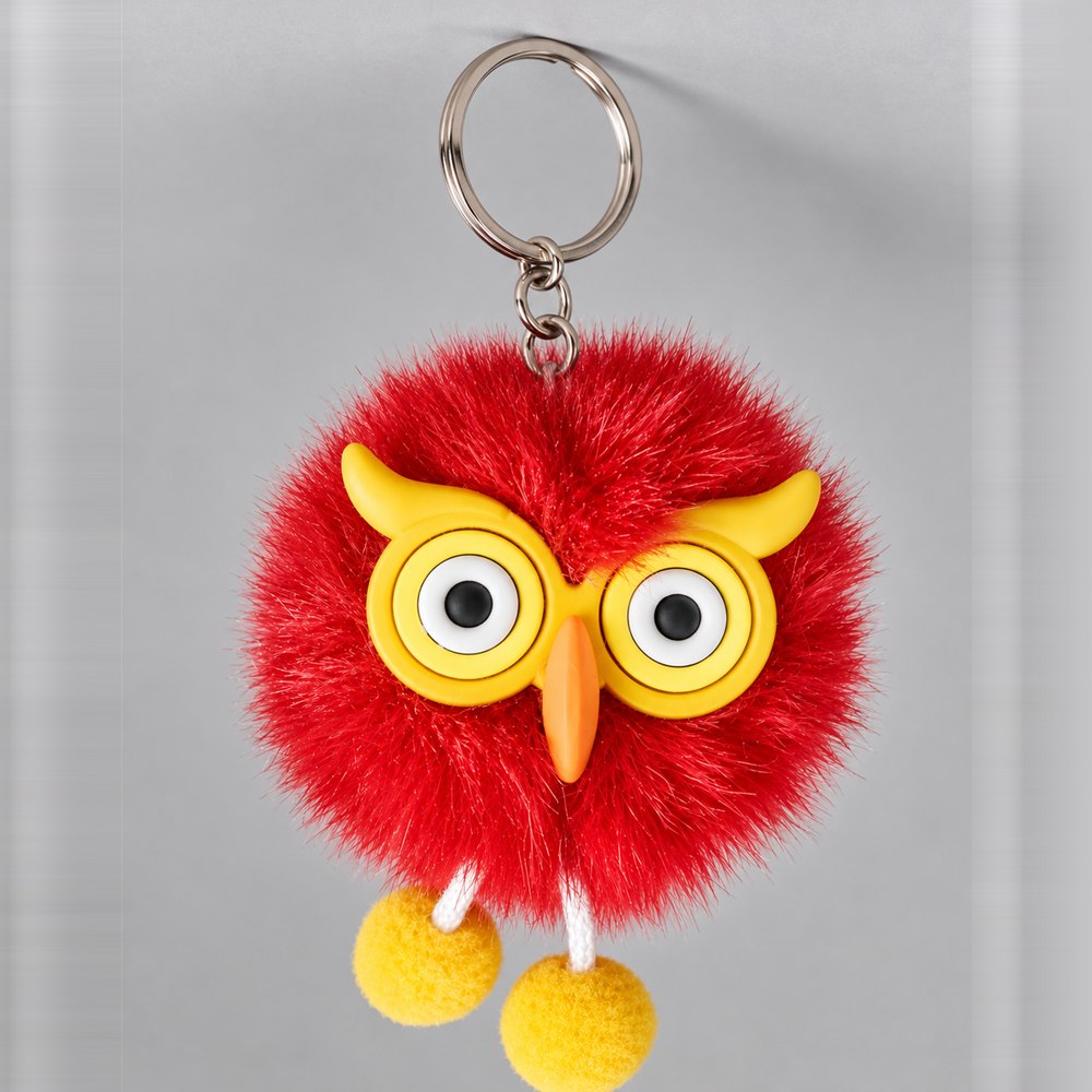 Fluffy Owl Pom-Pom Keychain - Cute Faux Fur Owl Keyring for Bags, Keys & Gifts