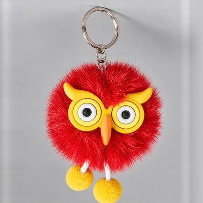 Fluffy Owl Pom-Pom Keychain - Cute Faux Fur Owl Keyring for Bags, Keys & Gifts