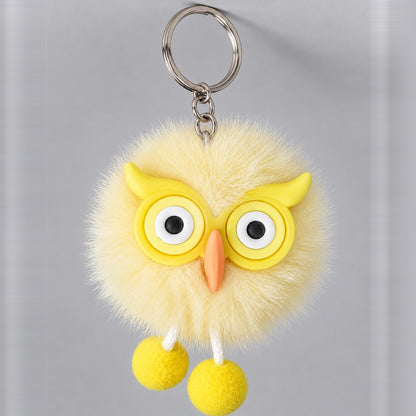 Fluffy Owl Pom-Pom Keychain - Cute Faux Fur Owl Keyring for Bags, Keys & Gifts