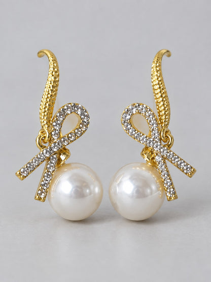 Pearl Bow Drop Earrings with Crystal Ribbon