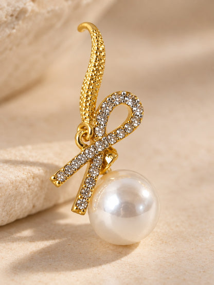 Pearl Bow Drop Earrings with Crystal Ribbon