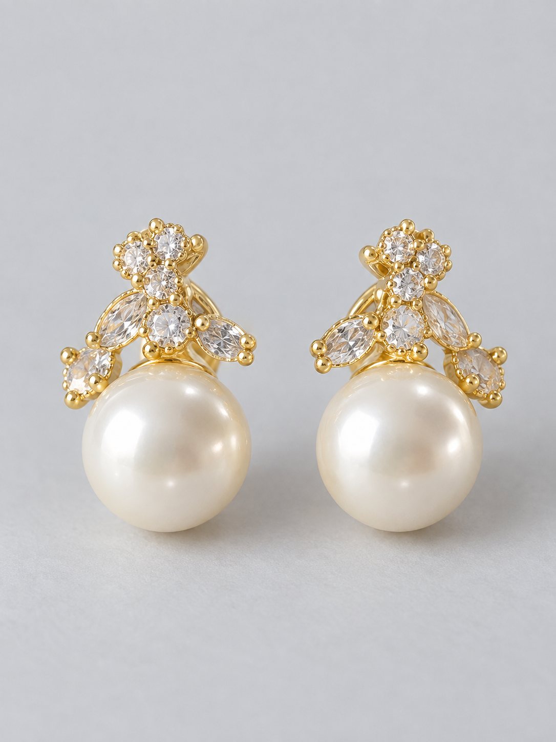 Crystal Flower & Pearl Drop Stud Earrings