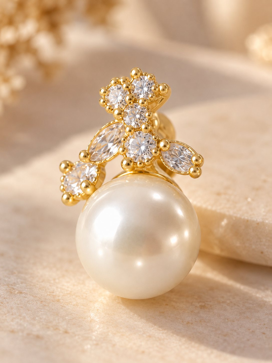 Crystal Flower & Pearl Drop Stud Earrings