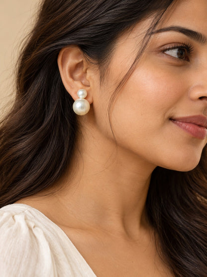 Classic Double Pearl Front-Back Stud Earrings