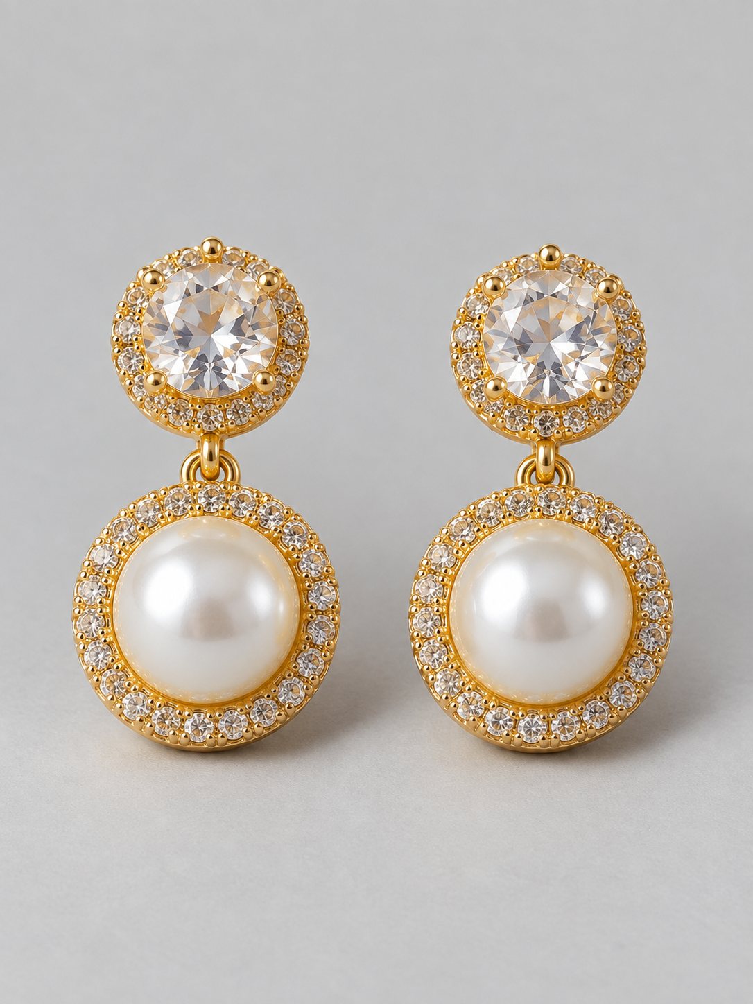 Crystal Halo & Pearl Drop Earrings
