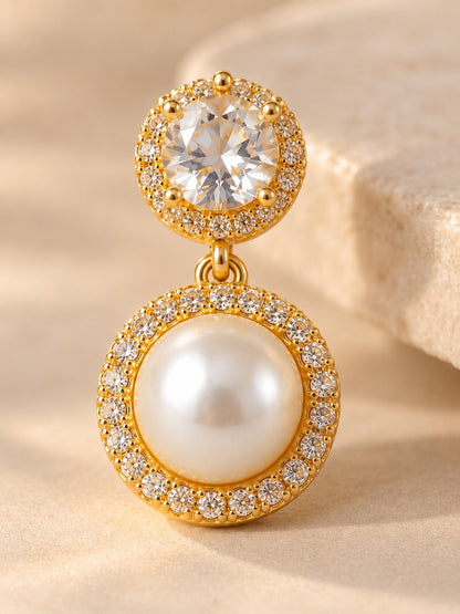 Crystal Halo & Pearl Drop Earrings