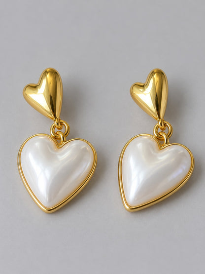 Pearl Heart & Gold Heart Drop Earrings