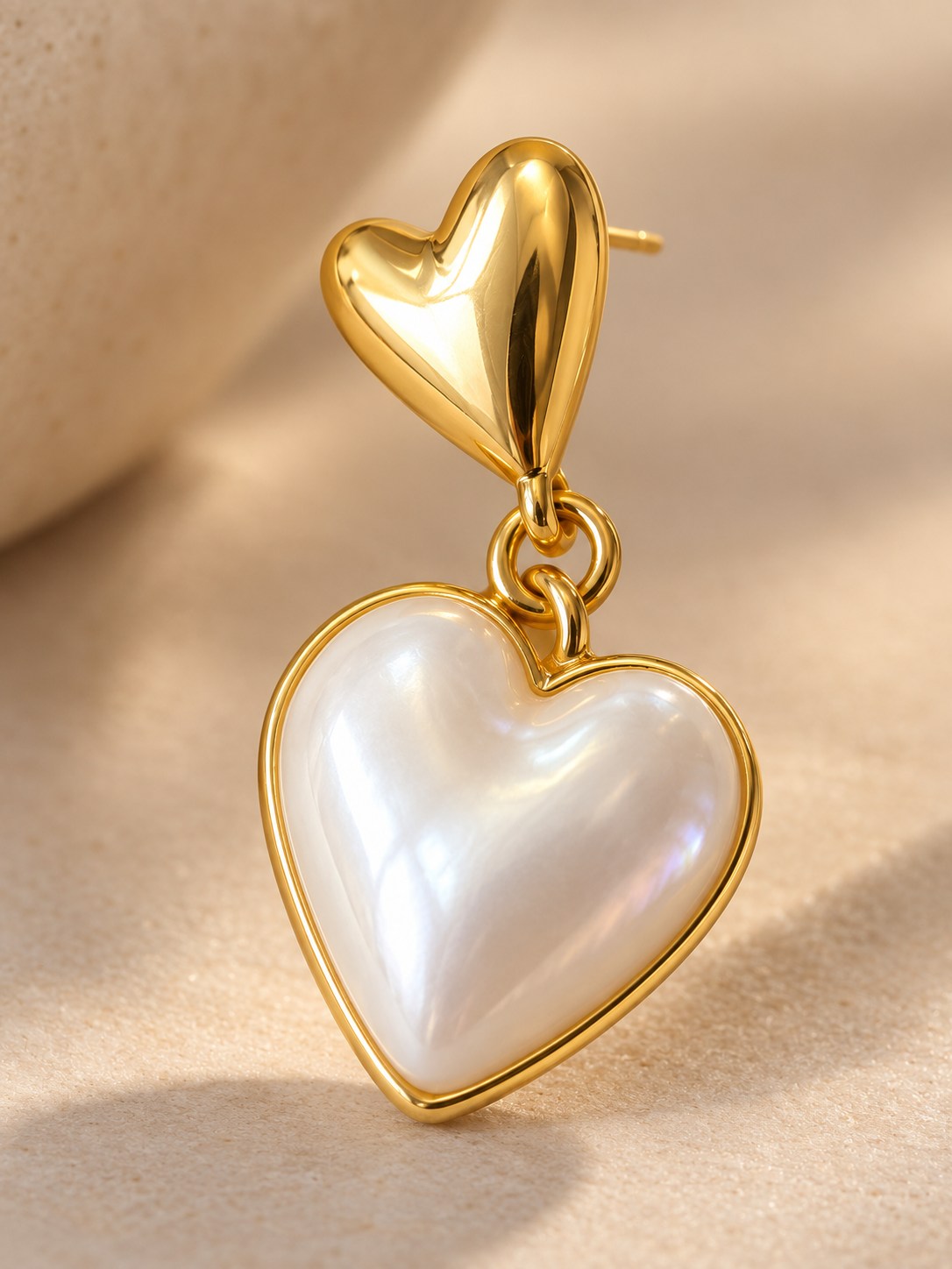 Pearl Heart & Gold Heart Drop Earrings