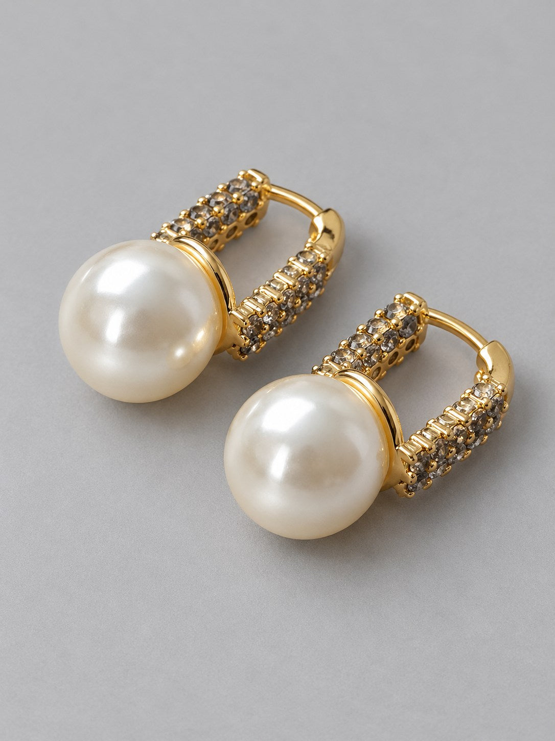 Pearl Drop Pave Crystal Huggie Earrings