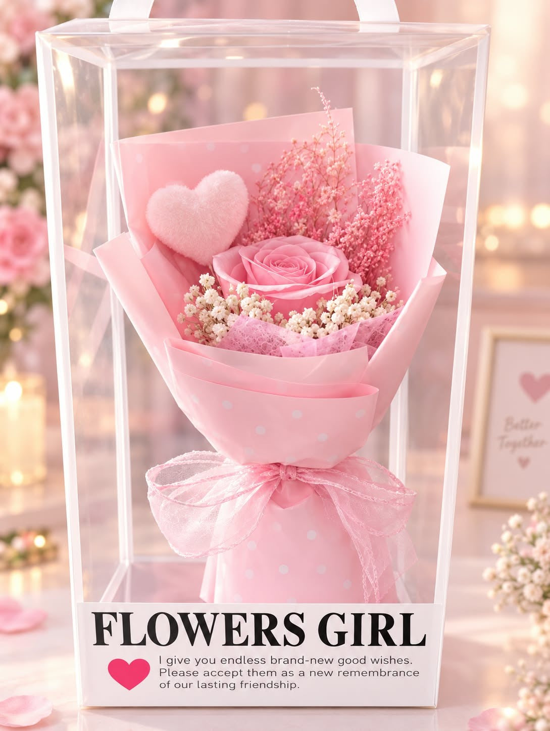 Pink Rose & Heart Mini Bouquet in Gift Box