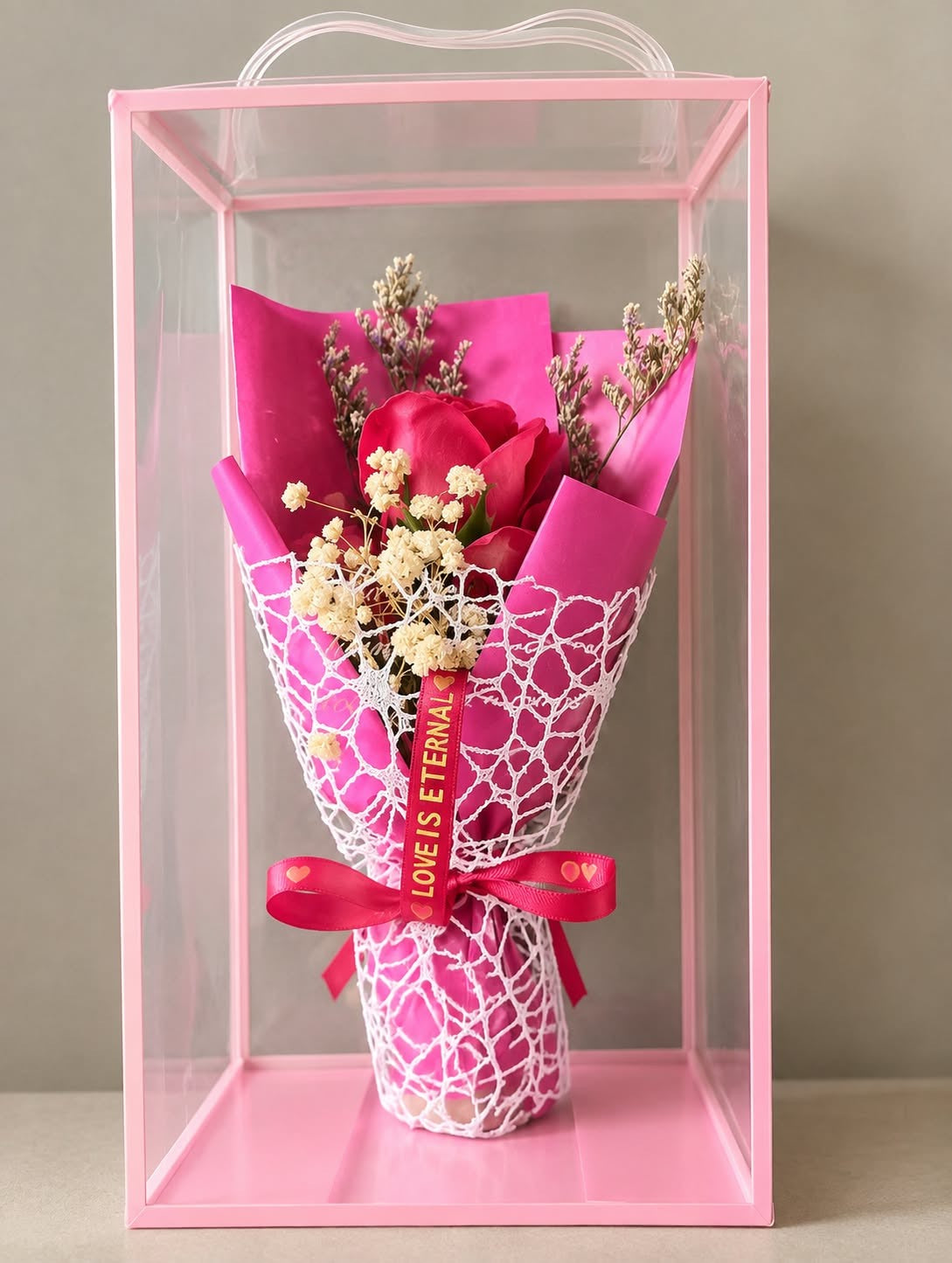 Pink Rose Mini Bouquet in Pink Gift Box - Love Is Eternal