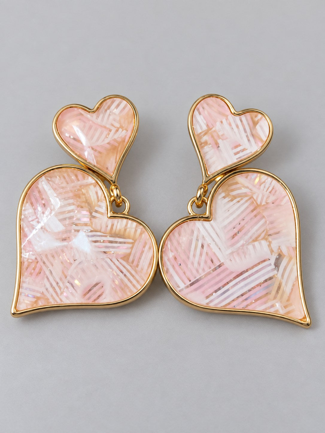 Blush Pink Shell Heart Drop Earrings