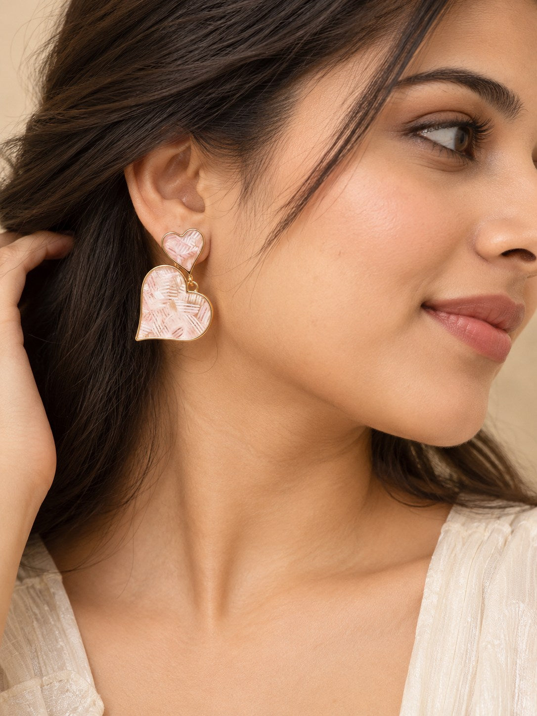 Blush Pink Shell Heart Drop Earrings