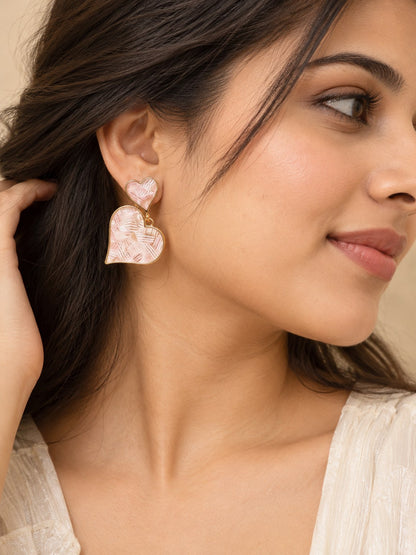 Blush Pink Shell Heart Drop Earrings