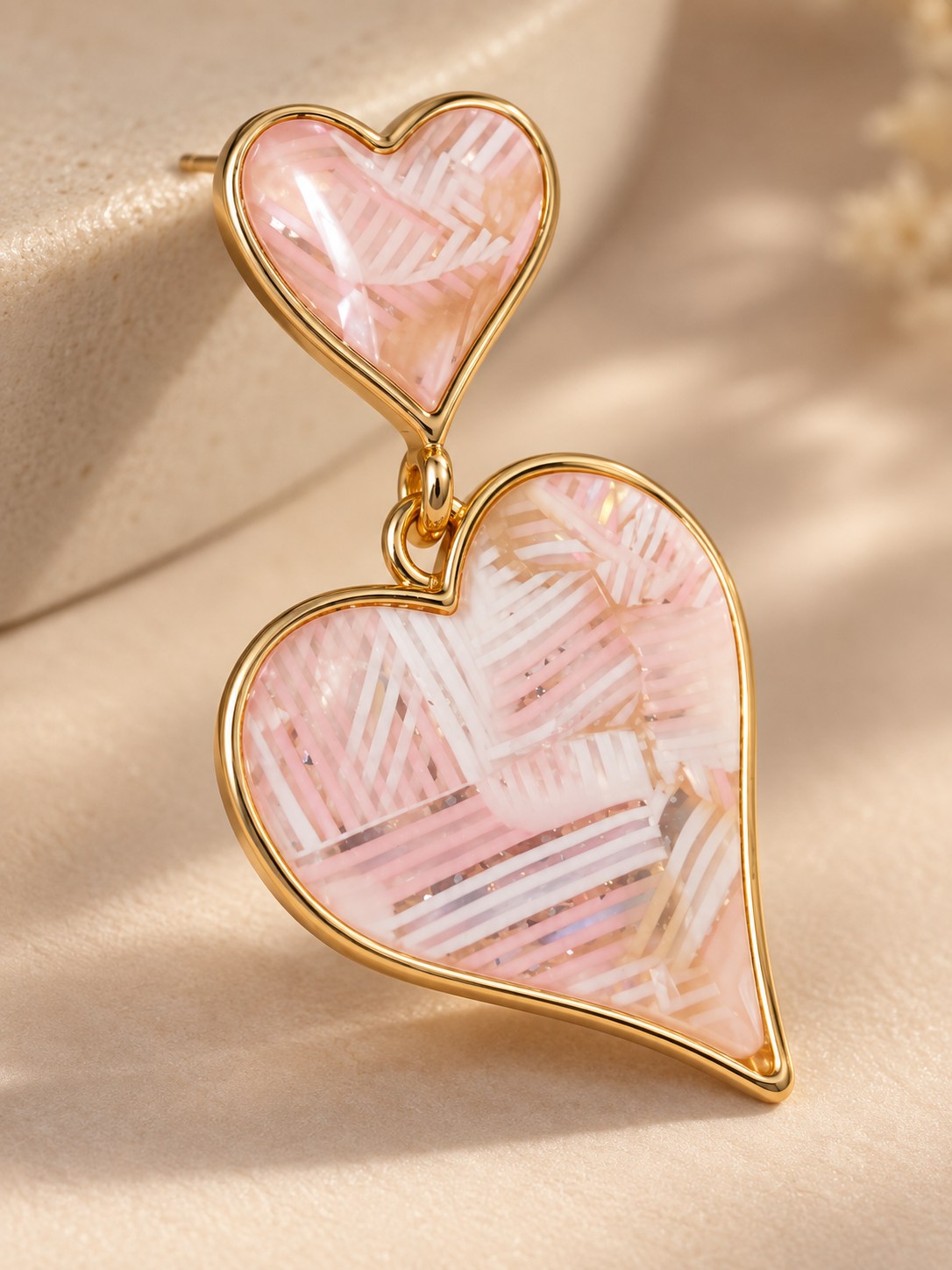 Blush Pink Shell Heart Drop Earrings