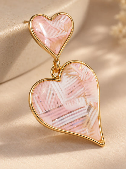 Blush Pink Shell Heart Drop Earrings