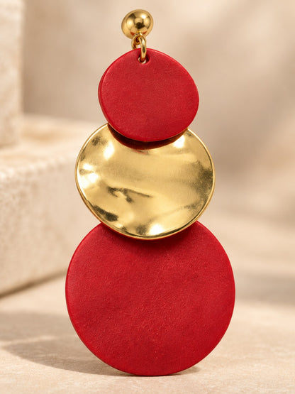 Red & Gold Three-Tier Disc Drop Earrings