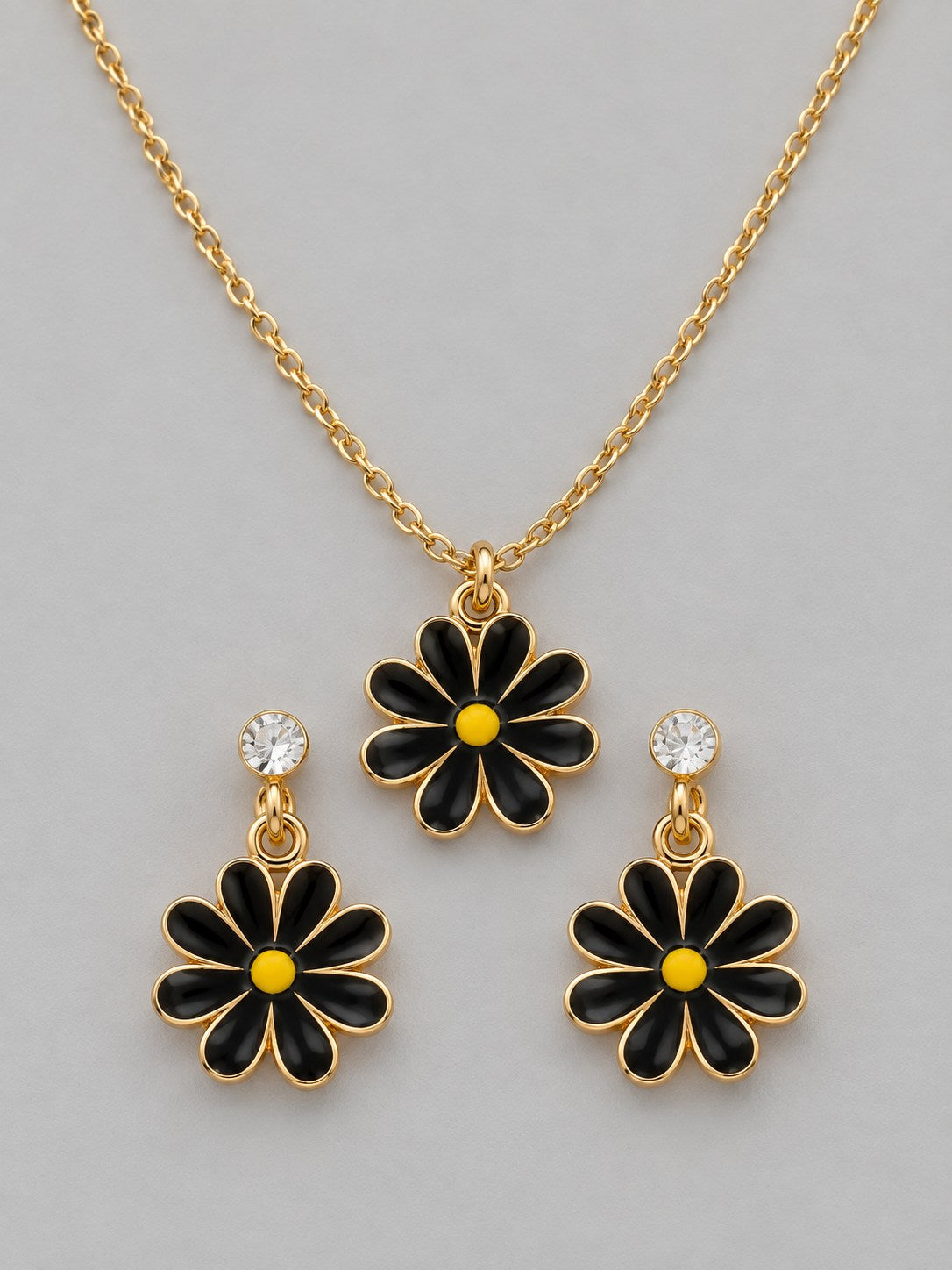 Enamel Daisy Necklace & Earring Set