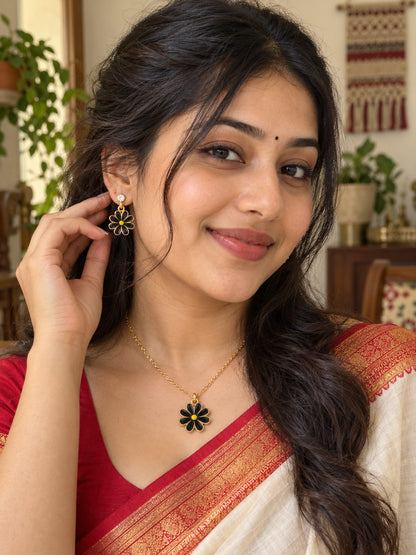 Enamel Daisy Necklace & Earring Set