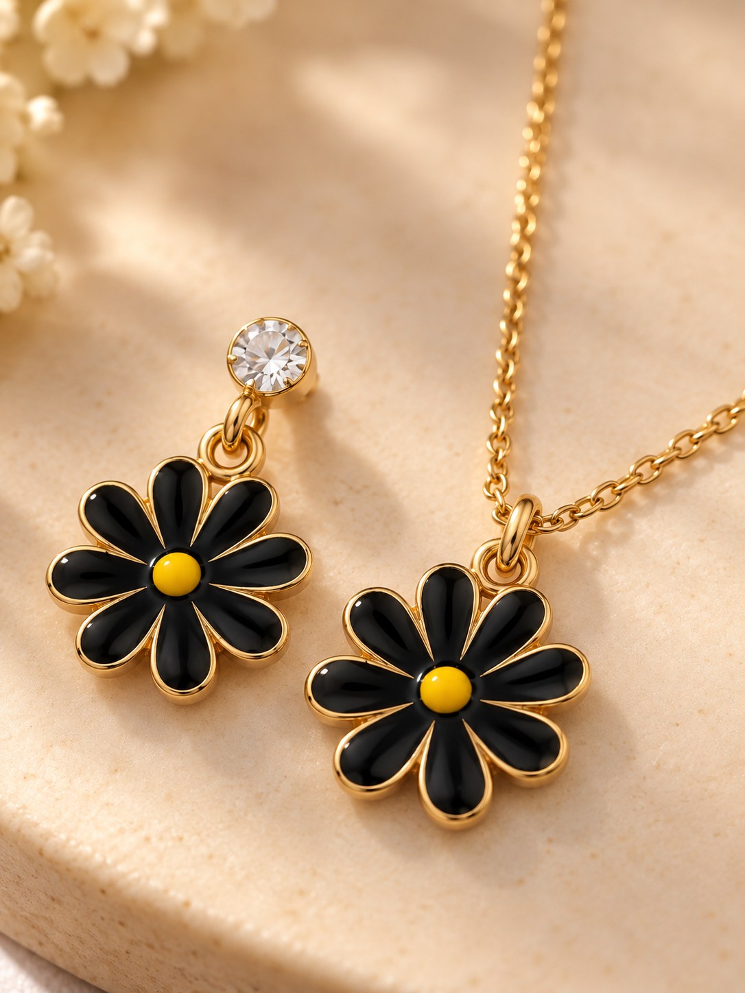 Enamel Daisy Necklace & Earring Set