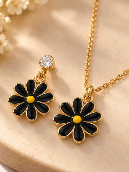 Enamel Daisy Necklace & Earring Set