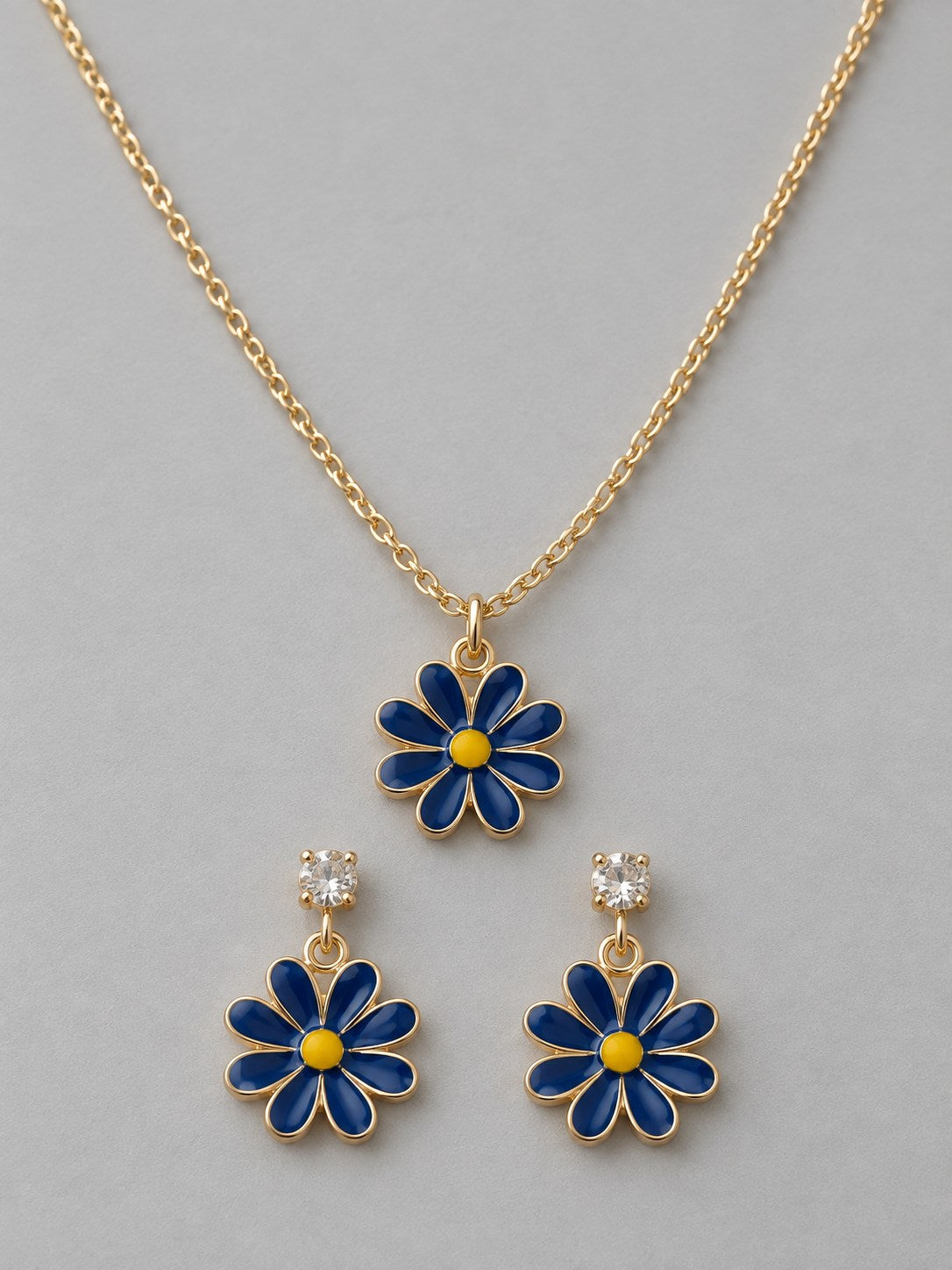 Enamel Daisy Necklace & Earring Set