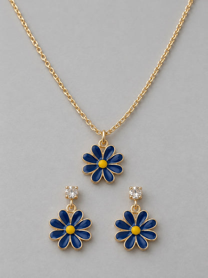 Enamel Daisy Necklace & Earring Set