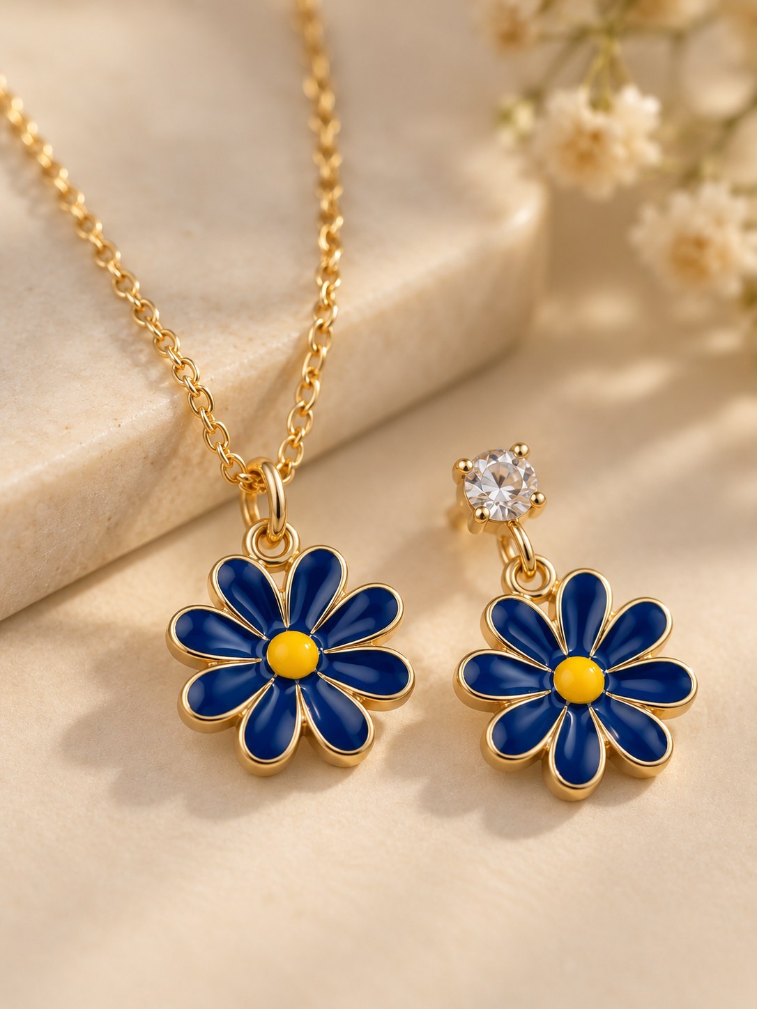 Enamel Daisy Necklace & Earring Set
