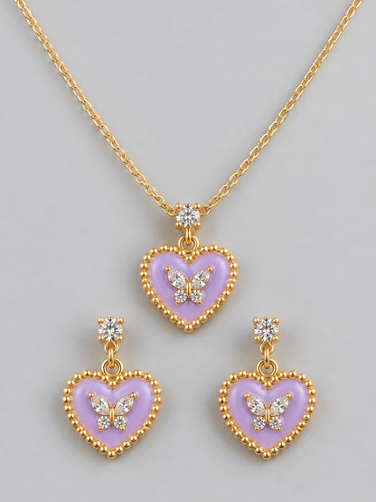 Enamel Heart Butterfly Necklace & Earring Set