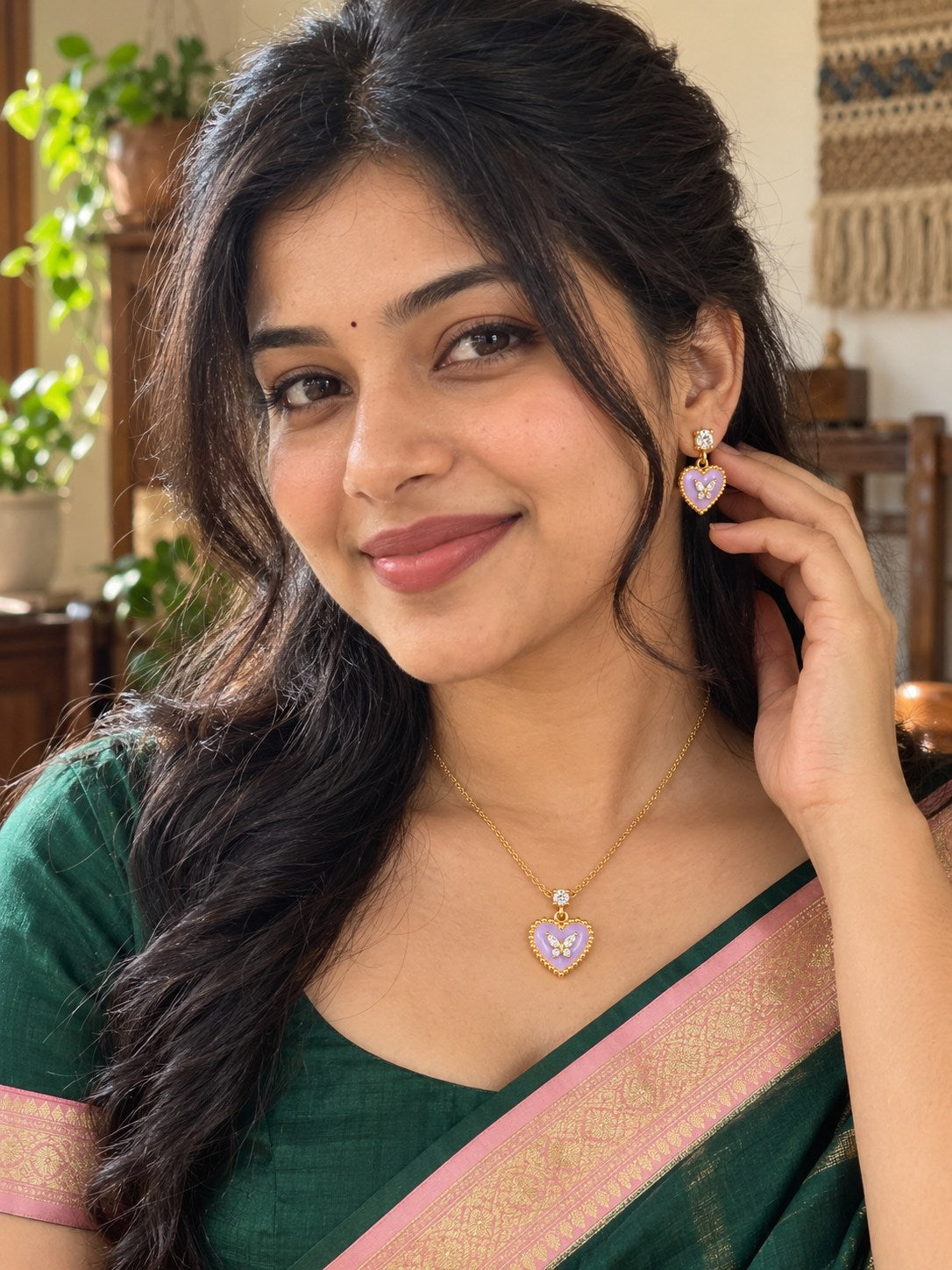 Enamel Heart Butterfly Necklace & Earring Set
